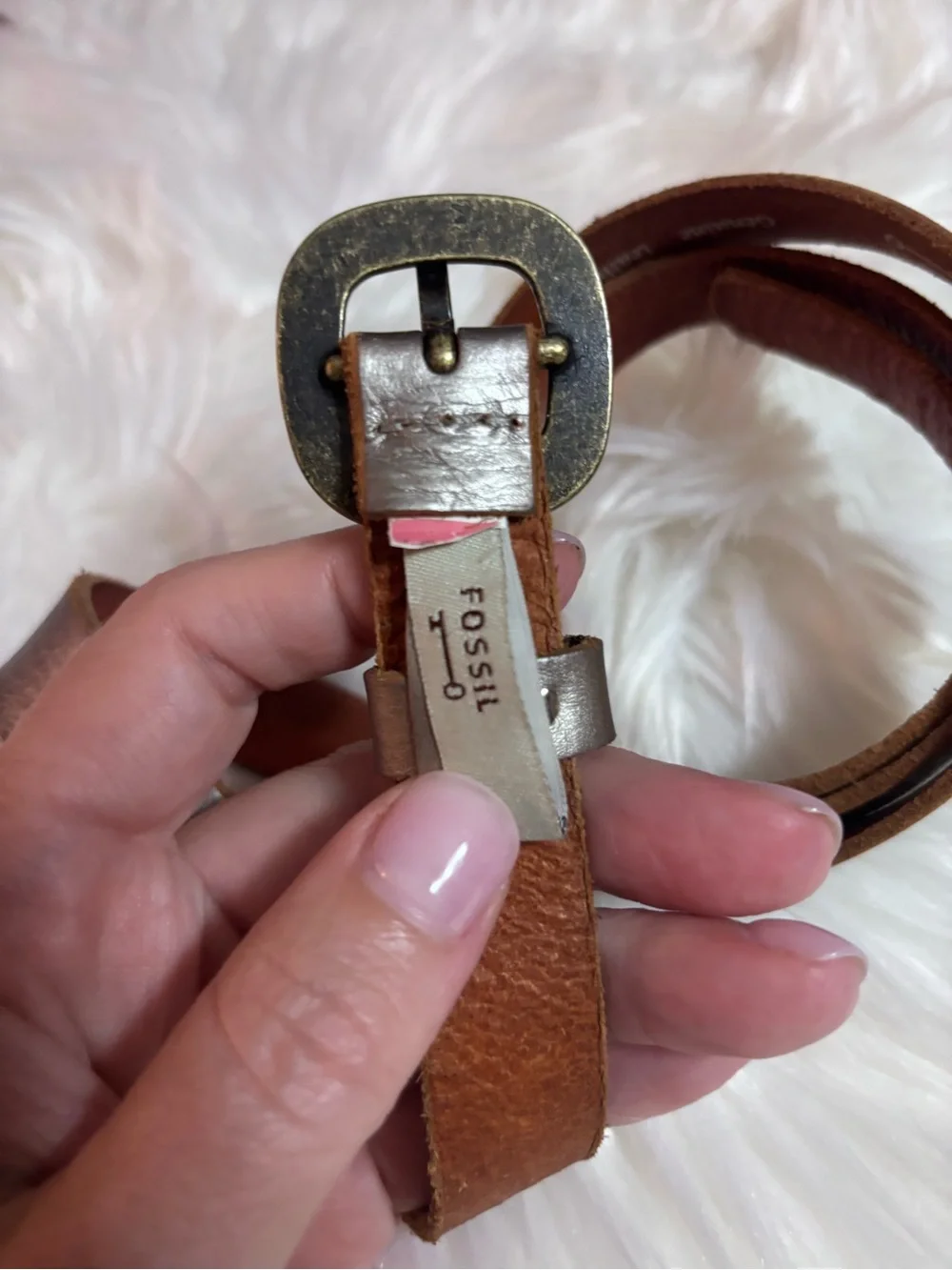 Fossil Women's Brown Leather Braided Belt with Antiqued Buckle